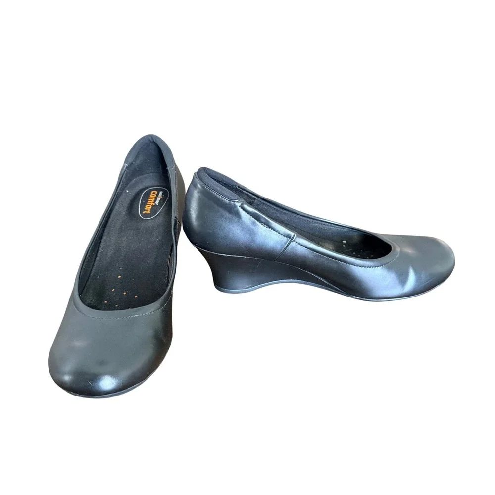 SafeTStep Comfort Womens Black‎ Wedge Pumps Slip Resistant Work Shoes Size 6.5